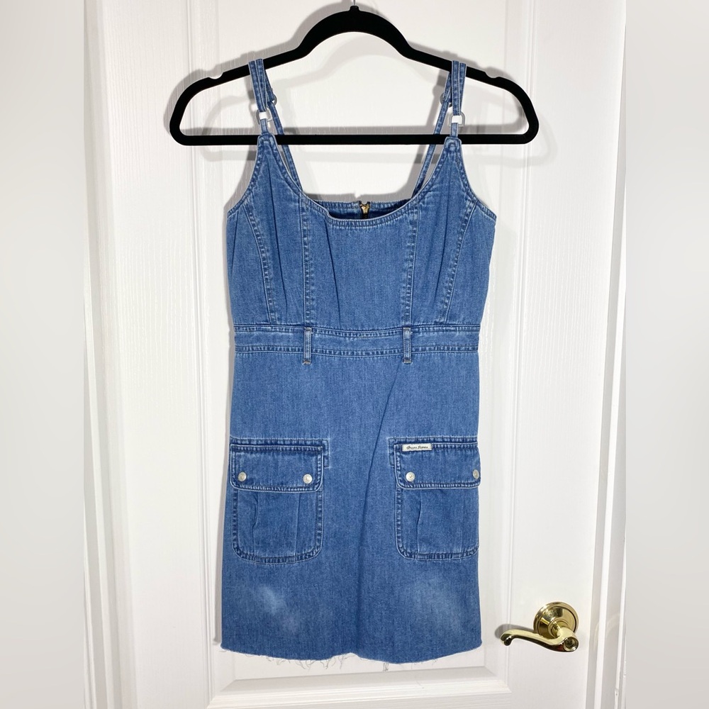 90s Guess Denim Micro Mini Empire Waist Sundress Vintage Size Junior 3